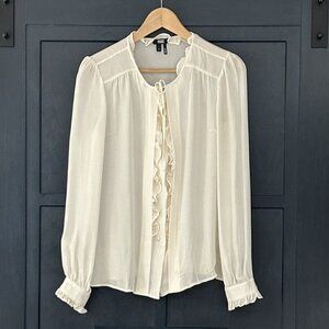 Paige Silk Ruffle Poet Blouse - Size S, White